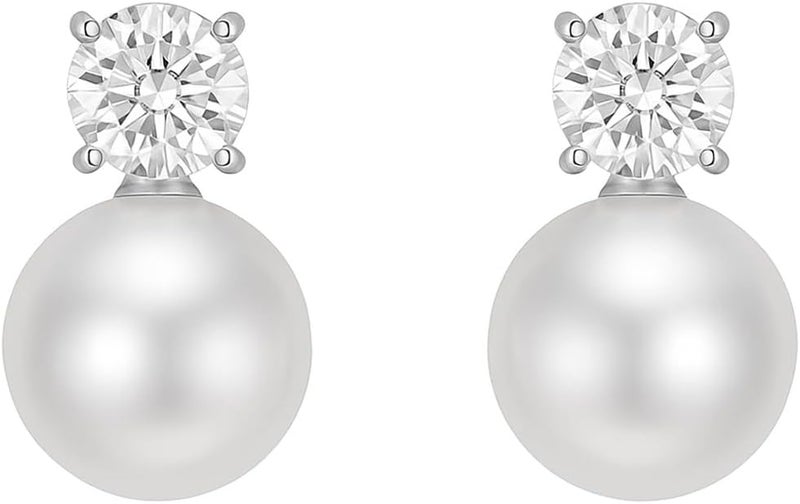 ZENCHEER Pearl Clip on Earrings for Women - 14K Gold Silver Plated Cubic Zirconia Non Pierced Ear Clips Jewelry Gifts for Wedding Bridal Party Gifts - Image 1